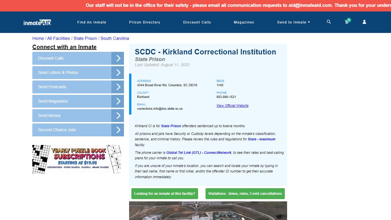 SCDC - Kirkland Correctional Institution & Inmate Search | Visitation ...